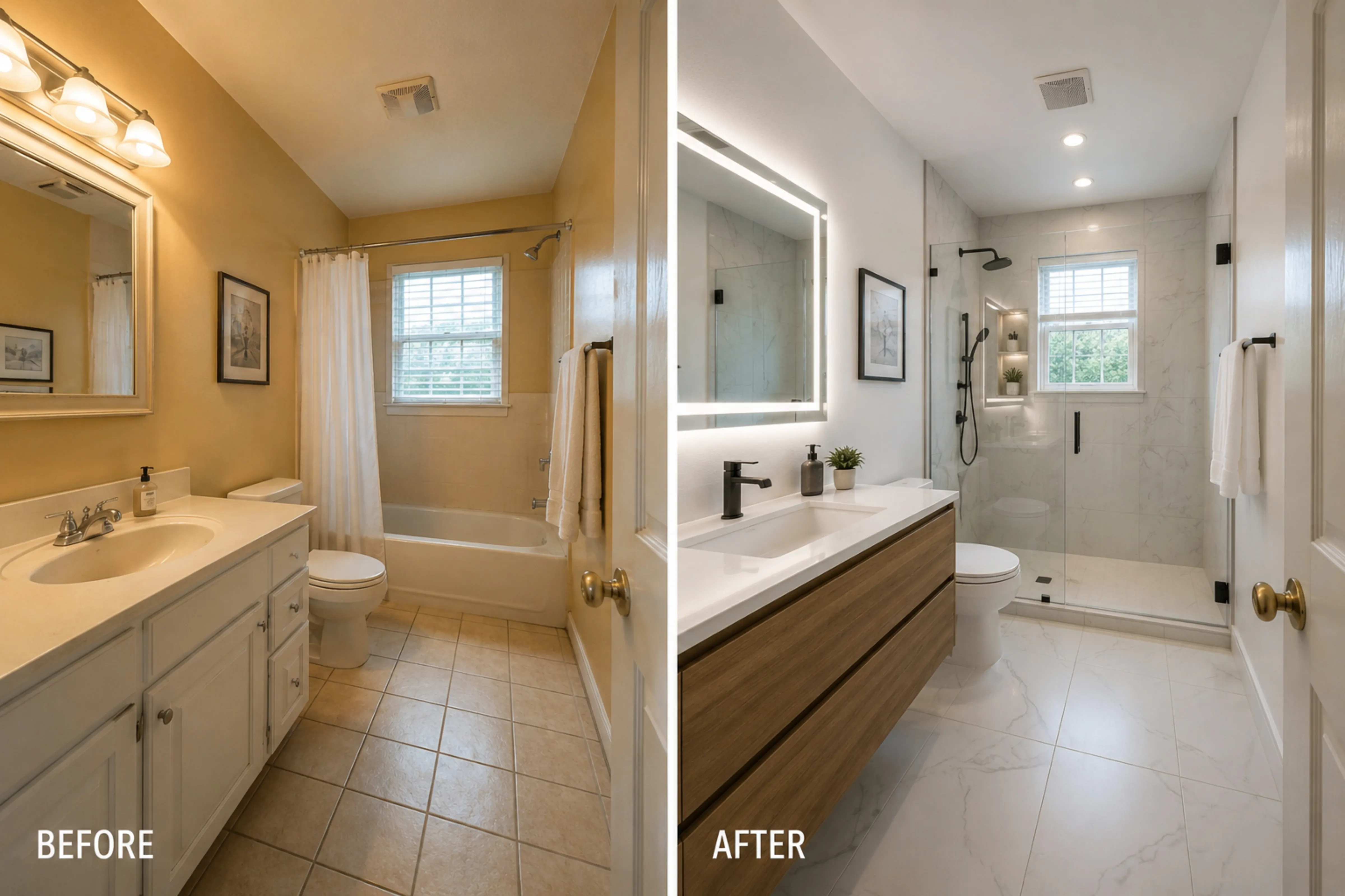 Bathroom remodel before and after