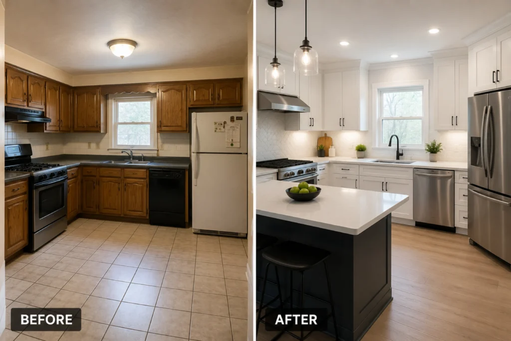 Kitchen remodeling Before and after image (2)